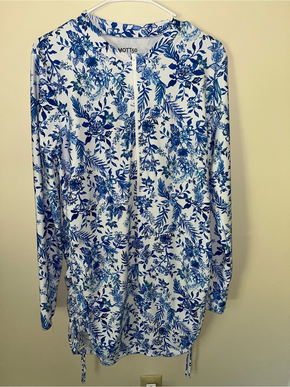 Mott 50 Womens Classic Swim Dress Sonja Swimsuit Blue White Floral Size XL EUC